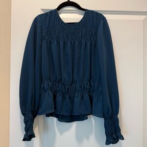 Club Monaco Dark Blue Long Sleeve Rouched Blouse. Size M